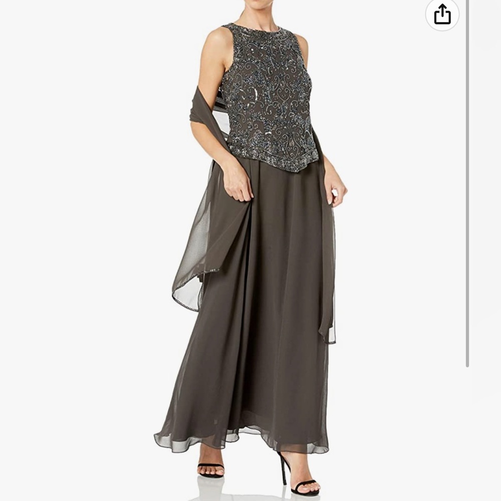 Gorgeous  NWT J Kara Grayish/Brown Silver Beaded Gown